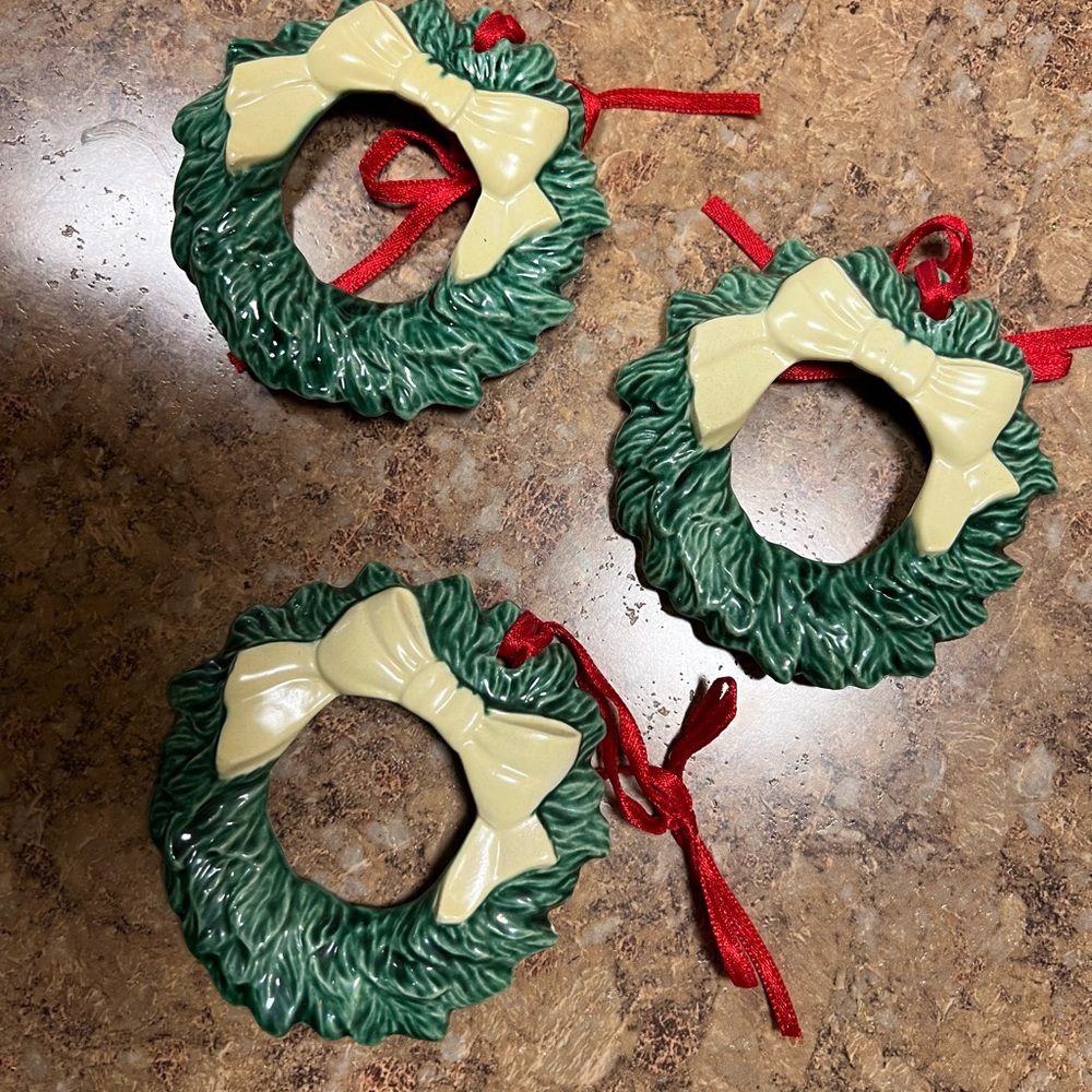 Set of 3 Handmade Ceramic Christmas Wreath Ornaments